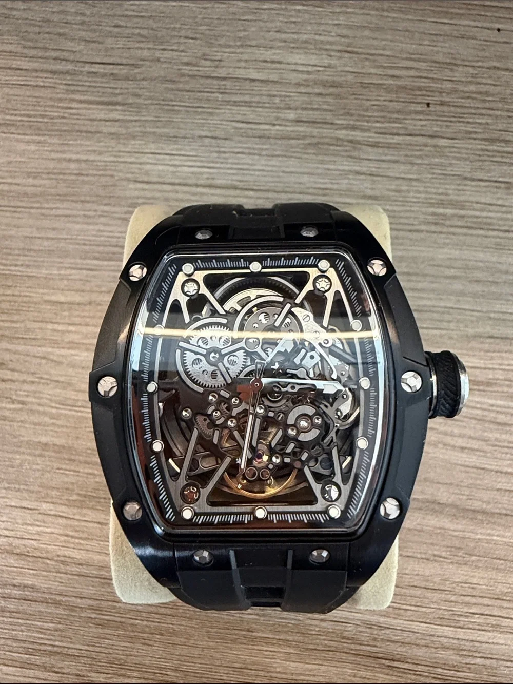 Invicta Black Skeleton Mechanical Tonneau Watch